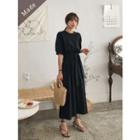 Puff-sleeve Tie-waist Maxi Dress
