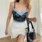 Ruffle Trim Lace Cropped Camisole Top Light Blue - One Size