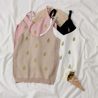 Pineapple Embroidered Knit Camisole Top