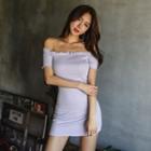 Off-shoulder Lettuce-edge Mini Dress