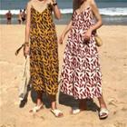 Set: Leaf Print Spaghetti Strap Midi Sundress + Headband