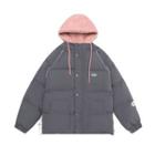 Mock Two-piece Fleece Panel Hooded Padded Zip Jacket