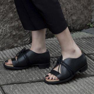 Faux Leather Lace-up Low Heel Sandals