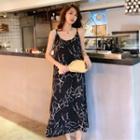 Spaghetti Strap Printed A-line Midi Chiffon Dress