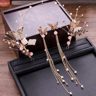 Wedding Set: Butterfly Headpiece + Drop Earring Gold - One Size