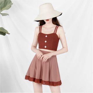 Set: Two-tone Tankini + Swim Skirt