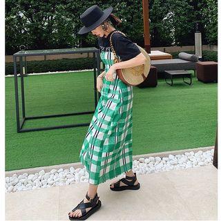 Strapless Plaid A-line Midi Dress