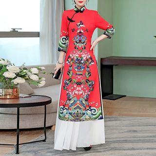 Traditional Chinese Set: 3/4-sleeve Dress + Skirt