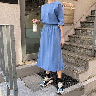 Raglan-sleeve Band-waist Maxi Dress