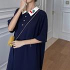 Contrast Collar Midi Shift Dress