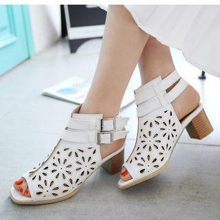 Faux-leather Cutout Low-heel Sandals