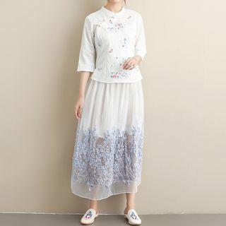 Floral Embroidered Maxi A-line Skirt