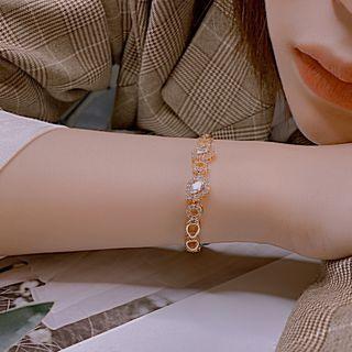 Rhinestone Alloy Bracelet 1009 - Bracelet - Gold - One Size