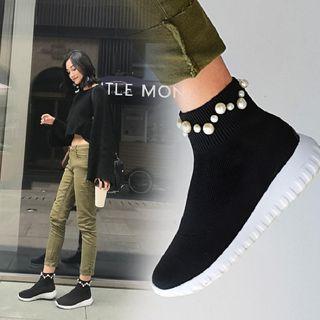 Beaded Knit Short Boots