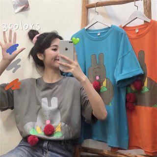 Elbow-sleeve Pom Pom T-shirt