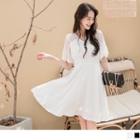 Lace Panel Ruffle Sleeve A-line Dress