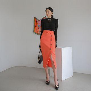 Button-side Long Pencil Skirt
