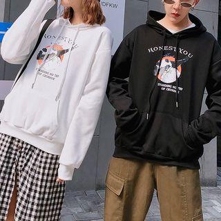 Couple Matching Panda Print Lettering Hoodie