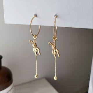 Rhinestone Rabbit Dangle Earring 1 Pair - S925 Silver Stud Earrings - Gold - One Size