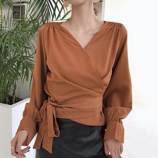 Plain Tie Waist Blouse