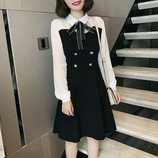 Long-sleeve Cut-out Chiffon Dress