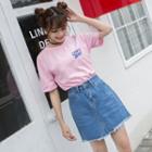 Tasseled Denim Mini A-line Skirt