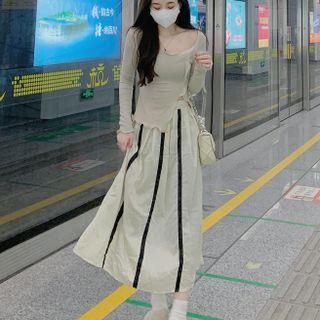 Lettuce Edge Knit Top / Mesh Maxi A-line Skirt