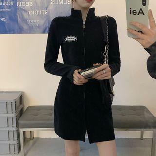 Mock Neck Long-sleeve Zip Mini Dress