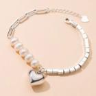 Heart Faux Pearl Bracelet 1 Pc - S925 Silver - Silver - One Size