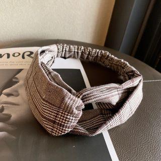 Plaid Criss Cross Headband Khaki - M