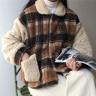 Fleece Panel Plaid Button Jacket