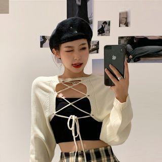 Lace-up Cropped Sweater / Strapless Top