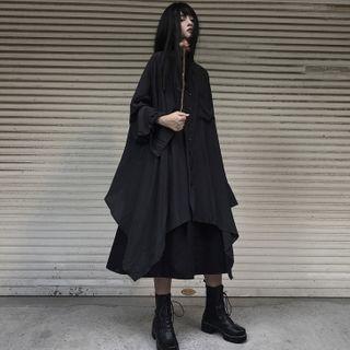 Asymmetric Long Shirt Black - One Size