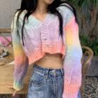 Cropped Rainbow Tie-dye Knit Top As Shown In Figure - One Size
