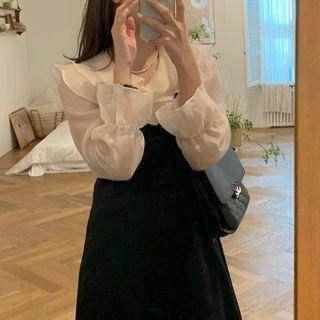Ruffle Collar Blouse / Spaghetti Strap Mini A-line Dress