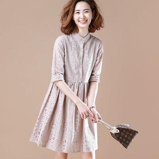 Band Collar A-line Lace Dress
