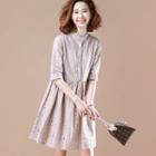 Band Collar A-line Lace Dress