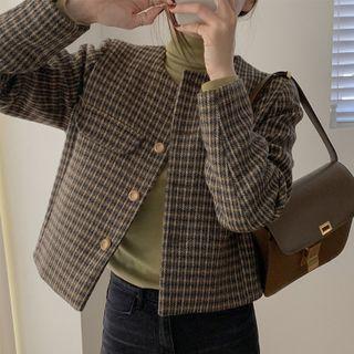 Plaid Jacket / Long-sleeve Turtleneck T-shirt