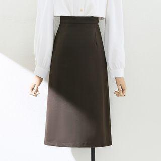 High-waist Plain Shift Midi Skirt