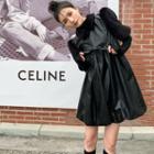 Puff-sleeve Mini Collared Dress Black - One Size