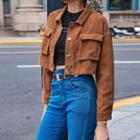 Single-breasted Cropped Corduroy Jacket