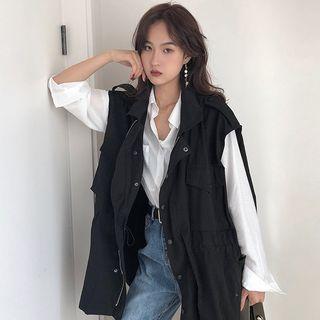 Sleeveless Button Jacket Black - One Size