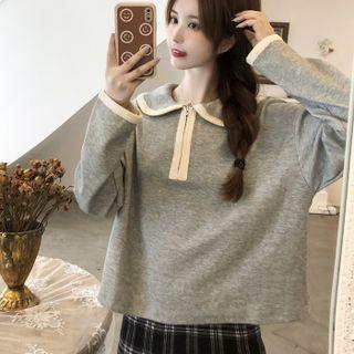 Peter Pan Collar Color Block Zip Top