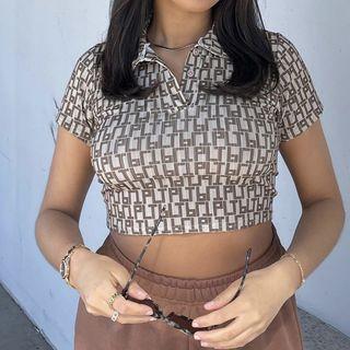 Short Sleeve Pattern Print Crop Shirt