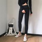 Fleece-lined Skinny Jeans Dark Gray - One Size