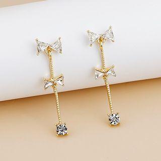Bow Rhinestone Alloy Dangle Earring 1 Pair - E5488 - Gold - One Size