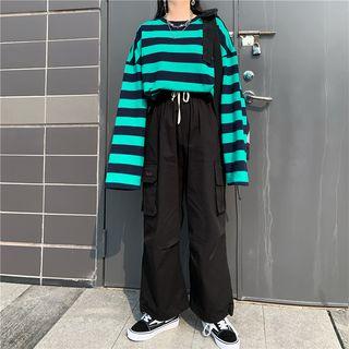 Striped Pullover / Side Pocket Cargo Pants / Set