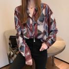 Long-sleeve Printed Button Down Blouse