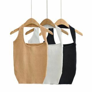 Halter Asymmetrical Knit Tank Top