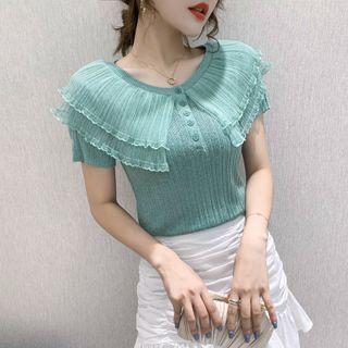 Short-sleeve Layered Collar Knit Top